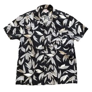 Wallace & Barnes J.Crew Camp Collar Shirt Men's Large Black Leaf Print